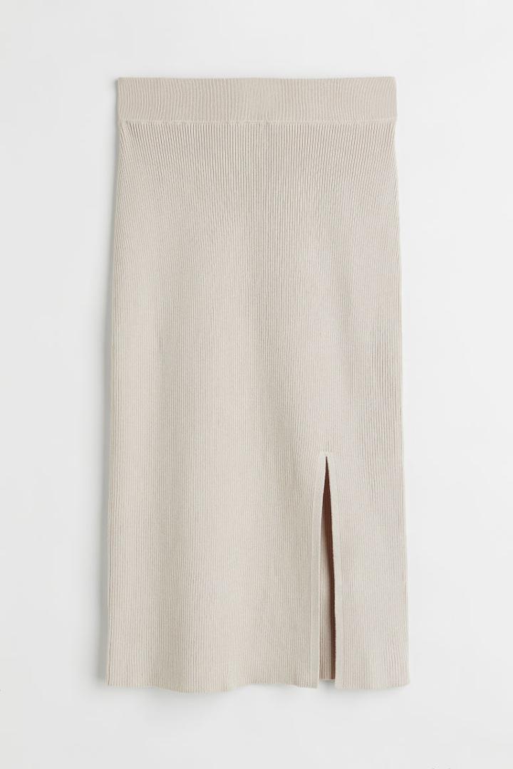 H & M - Ribbed Pencil Skirt - Brown