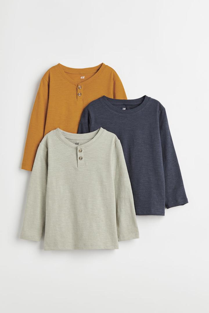 H & M - 3-pack Henley Shirts - Green