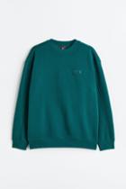 H & M - Relaxed Fit Appliqud Sweatshirt - Turquoise
