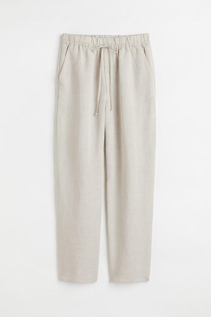 H & M - Linen-blend Pull-on Pants - Beige