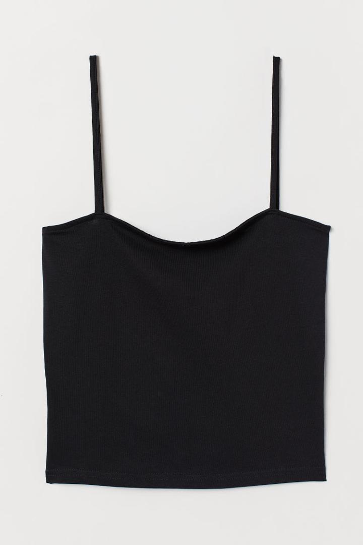 H & M - Cropped Jersey Camisole Top - Black
