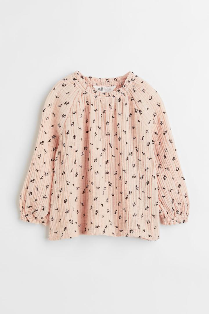 H & M - Textured-weave Cotton Blouse - Orange