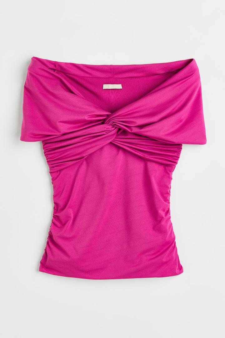 H & M - Off-the-shoulder Top - Pink