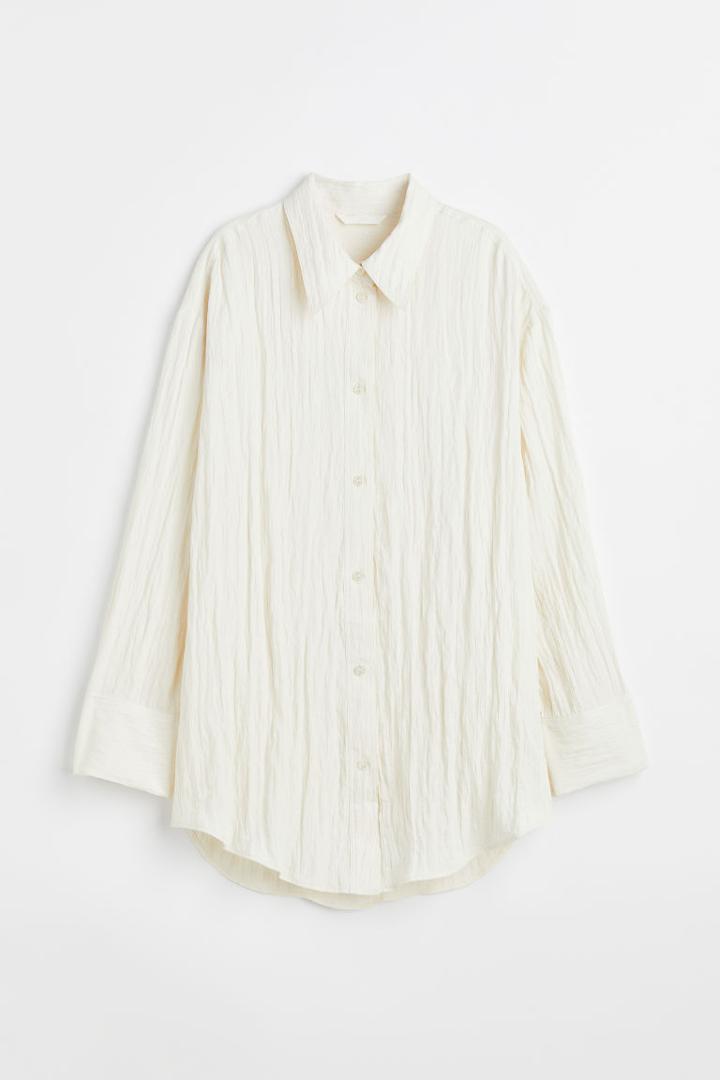 H & M - H & M+ Crinkled Chiffon Shirt - White