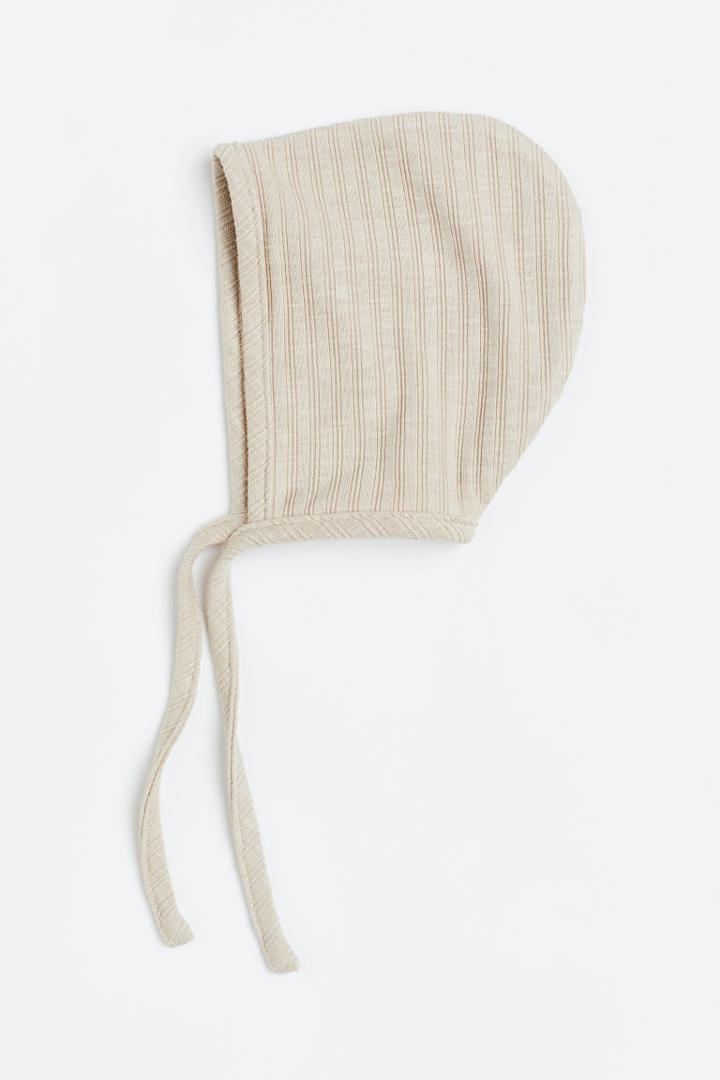 H & M - Ribbed Bonnet Hat - Beige