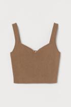 H & M - Sweetheart-neck Cropped Top - Beige