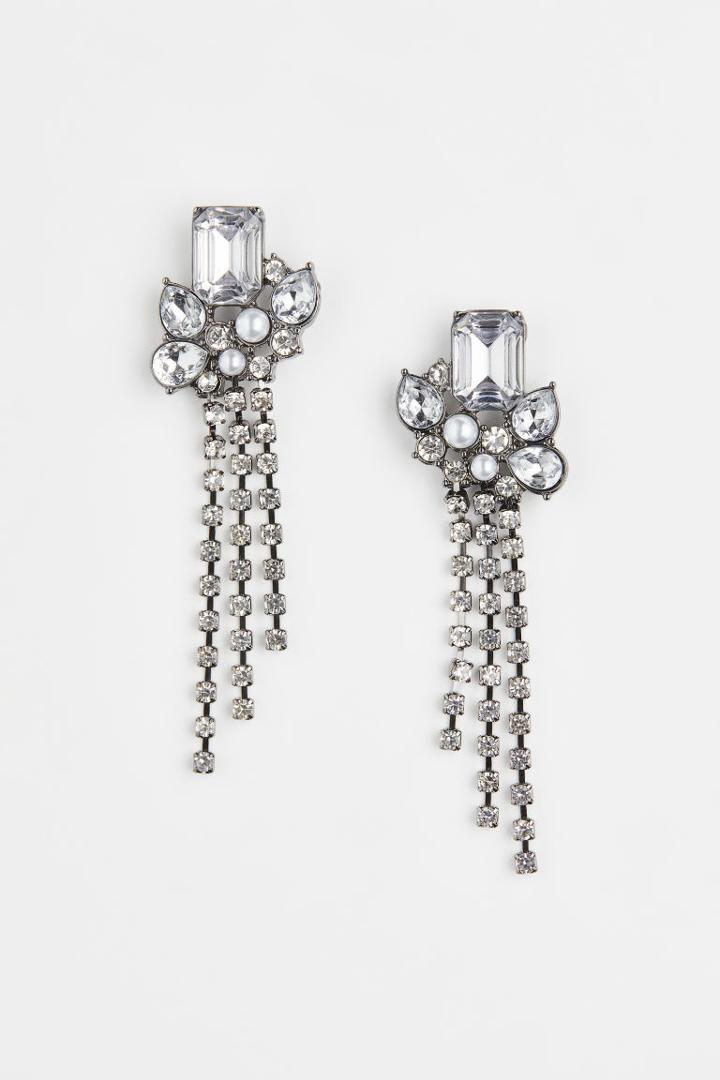 H & M - Rhinestone Earrings - Silver