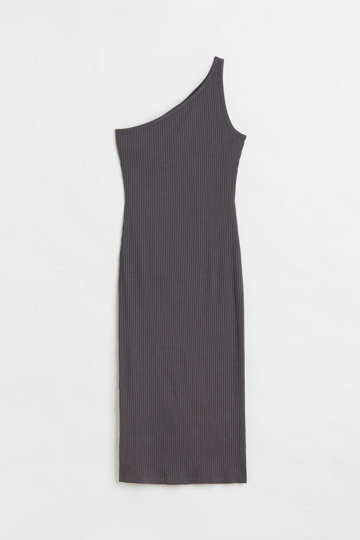 H & M - Ribbed One-shoulder Dress - Gray