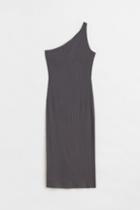 H & M - Ribbed One-shoulder Dress - Gray