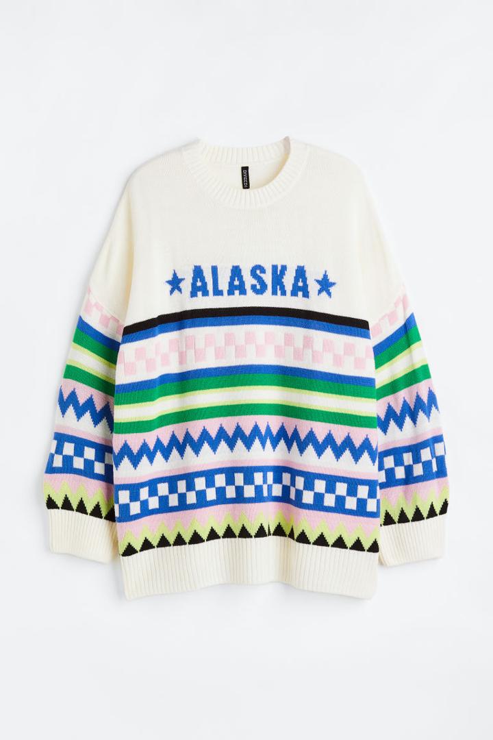 H & M - H & M+ Oversized Jacquard-knit Sweater - White