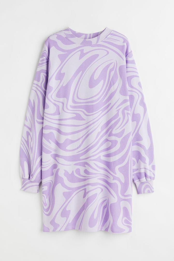 H & M - Patterned Sweatshirt Dress - Purple