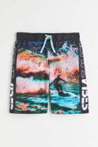 H & M - Patterned Swim Shorts - Black