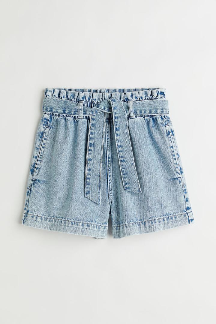 H & M - Belted Twill Shorts - Turquoise