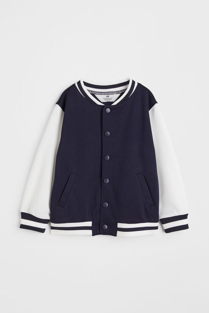 H & M - Motif-detail Baseball Jacket - Blue