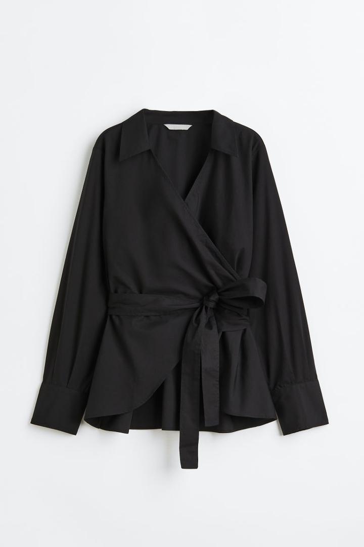 H & M - Wrapover Cotton Blouse - Black