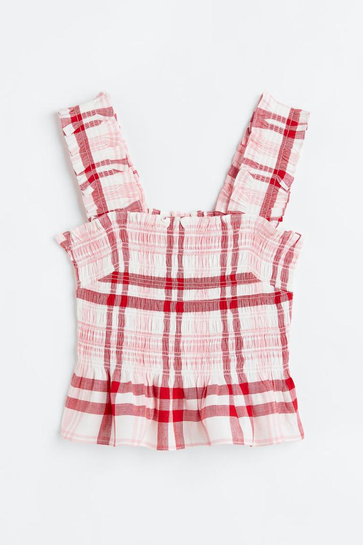 H & M - Linen-blend Smocked Top - White