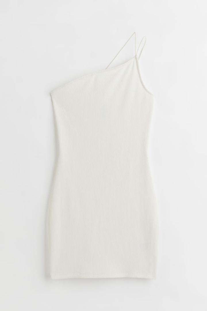 H & M - Ribbed One-shoulder Dress - White