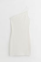 H & M - Ribbed One-shoulder Dress - White