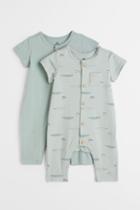 H & M - 2-pack Short-sleeved Jumpsuits - Green