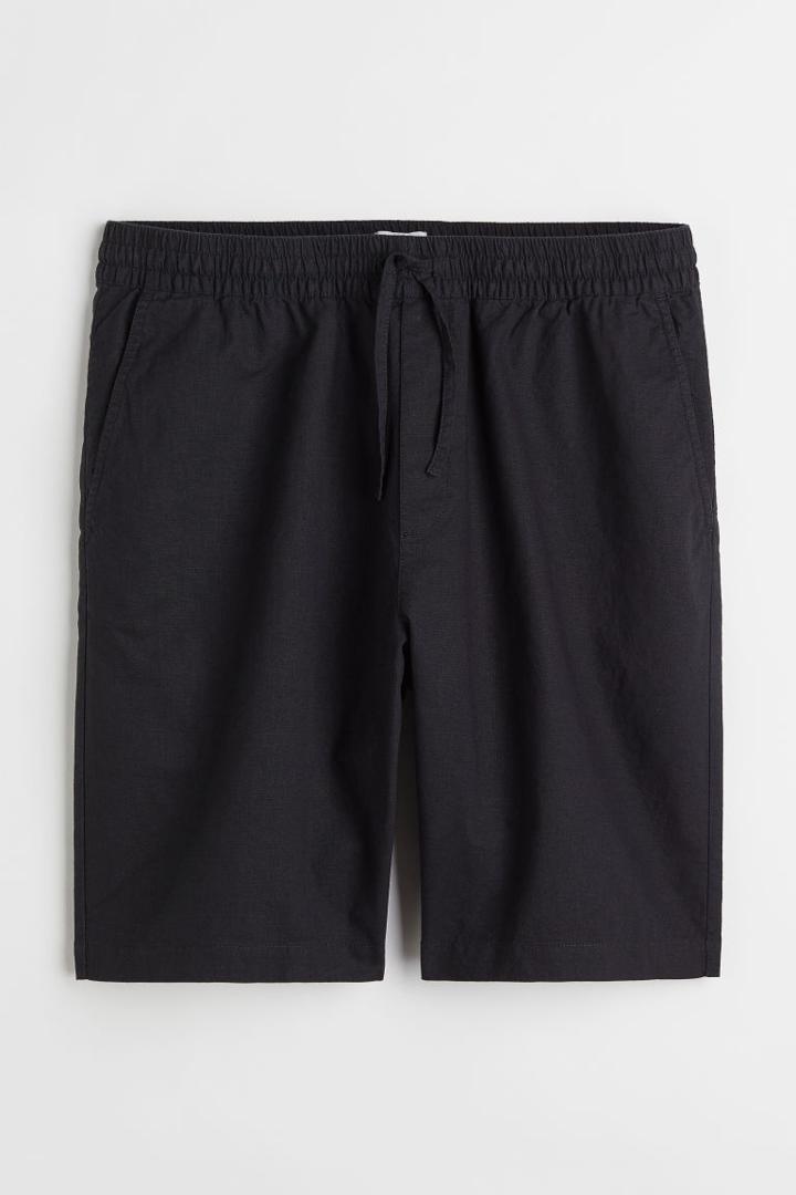 H & M - Relaxed Fit Linen-blend Shorts - Black