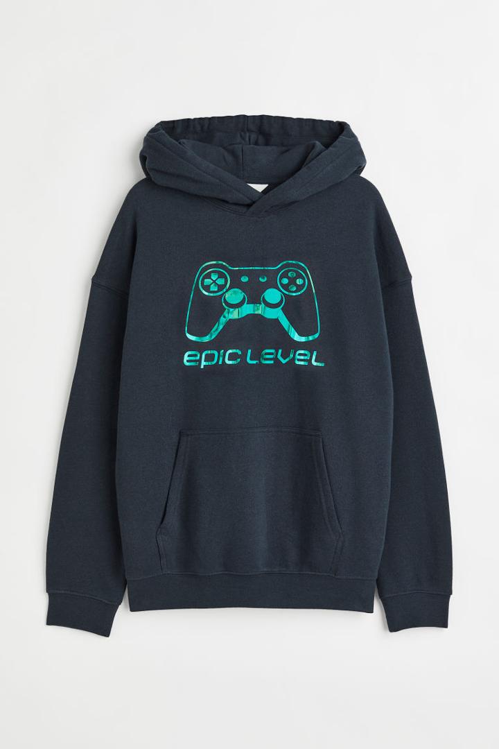 H & M - Printed Hoodie - Blue