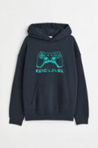 H & M - Printed Hoodie - Blue