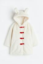 H & M - Fluffy Coat With Ear Appliqus - White