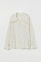 H & M - Mama Ruffle-trimmed Collared Blouse - White