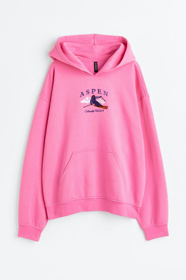 H & M - Oversized Printed Hoodie - Pink