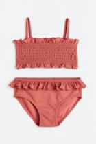 H & M - Ruffle-trimmed Smocked Bikini - Red