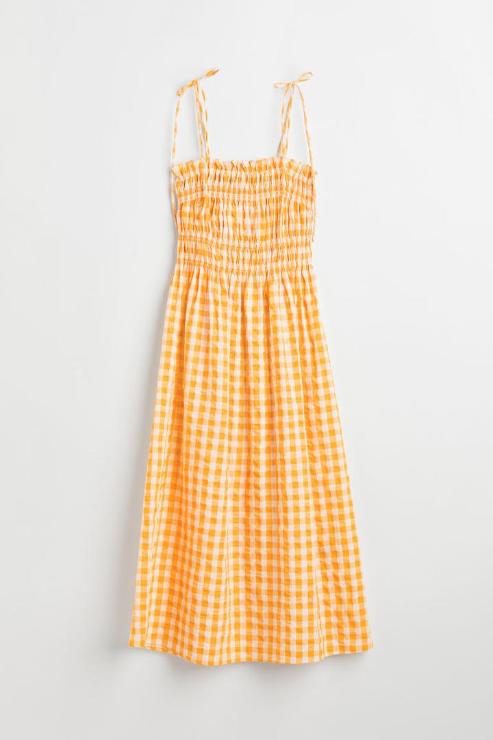 H & M - Smocked Seersucker Dress - Yellow