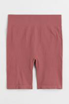 H & M - Seamless Ribbed Biker Shorts - Pink