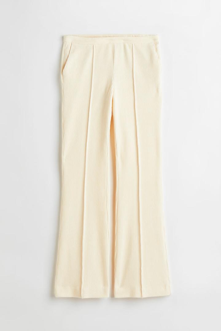 H & M - Ribbed Velour Pants - Beige