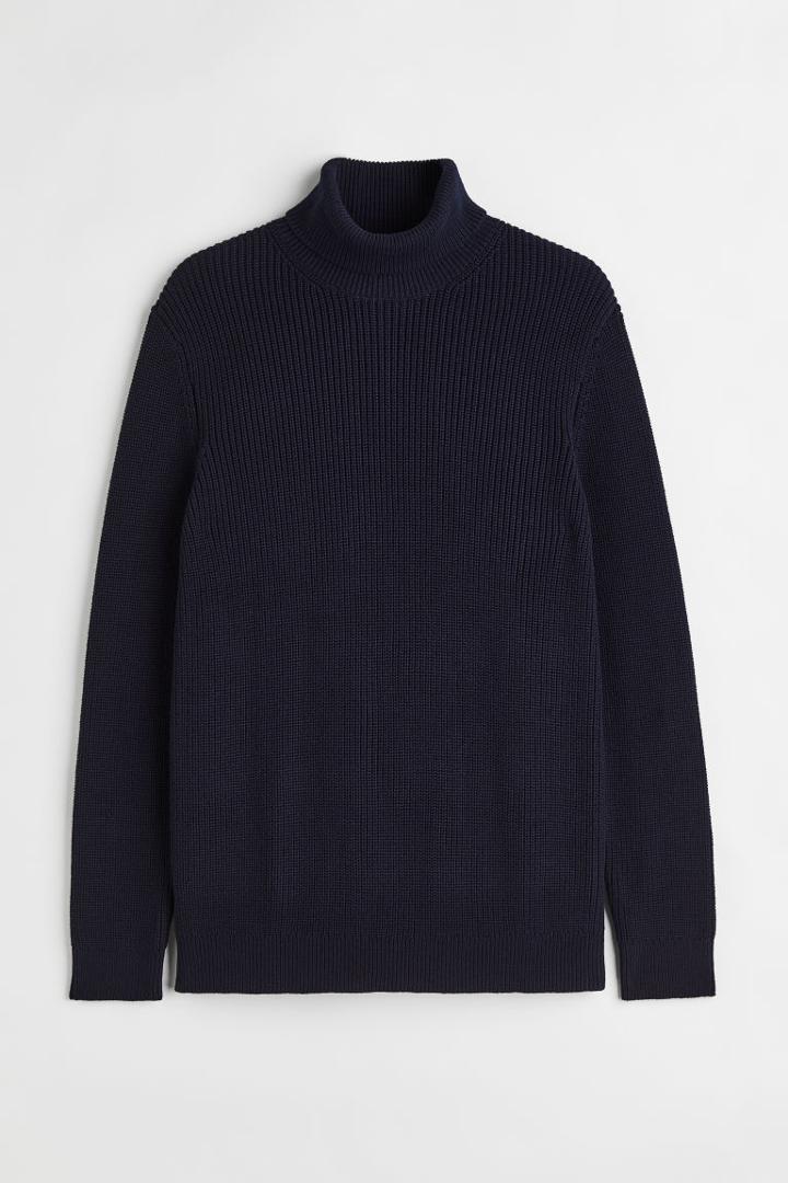 H & M - Regular Fit Turtleneck Sweater - Blue