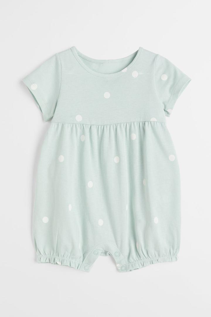 H & M - Short-sleeved Romper Suit - Turquoise