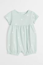 H & M - Short-sleeved Romper Suit - Turquoise