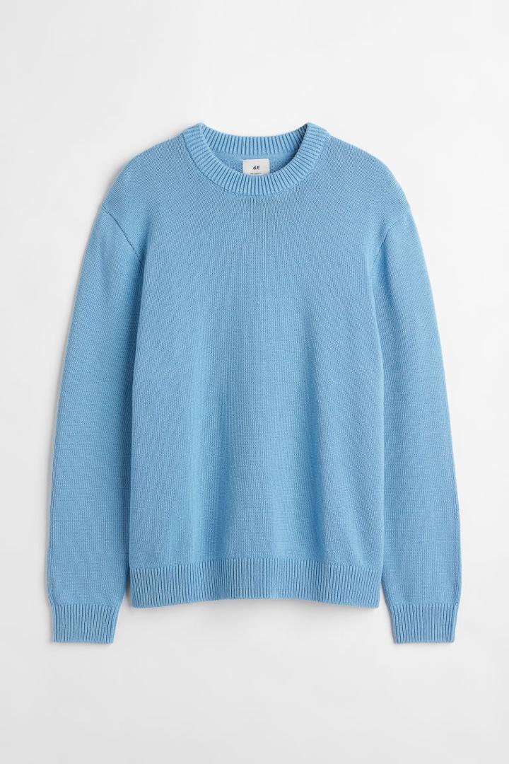 H & M - Relaxed Fit Fine-knit Cotton Sweater - Blue