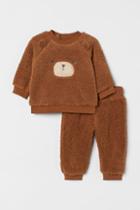 H & M - 2-piece Faux Shearling Set - Beige