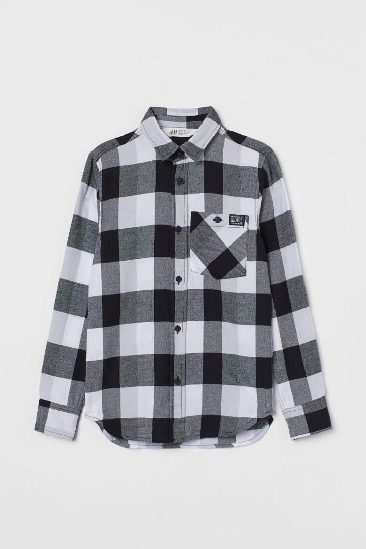 H & M - Cotton Flannel Shirt - Black