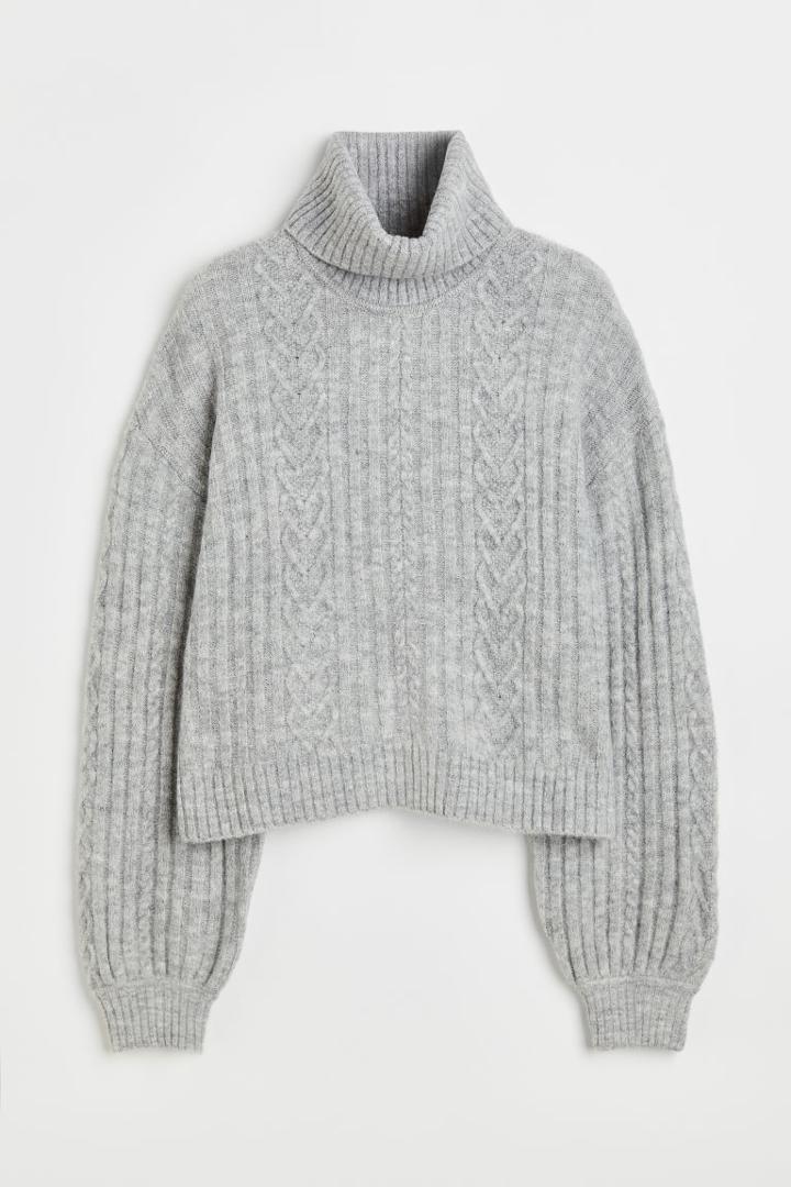 H & M - Cable-knit Turtleneck Sweater - Gray