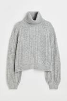 H & M - Cable-knit Turtleneck Sweater - Gray