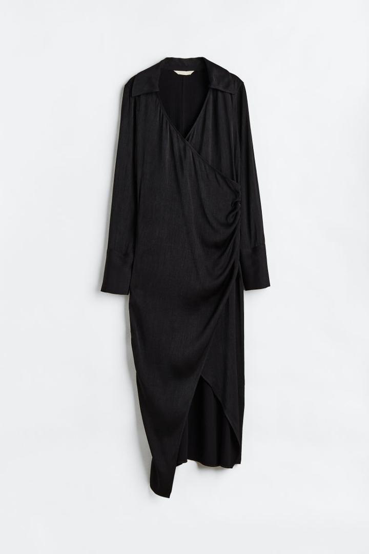 H & M - Long Wrap-front Dress - Black