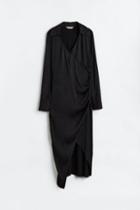 H & M - Long Wrap-front Dress - Black