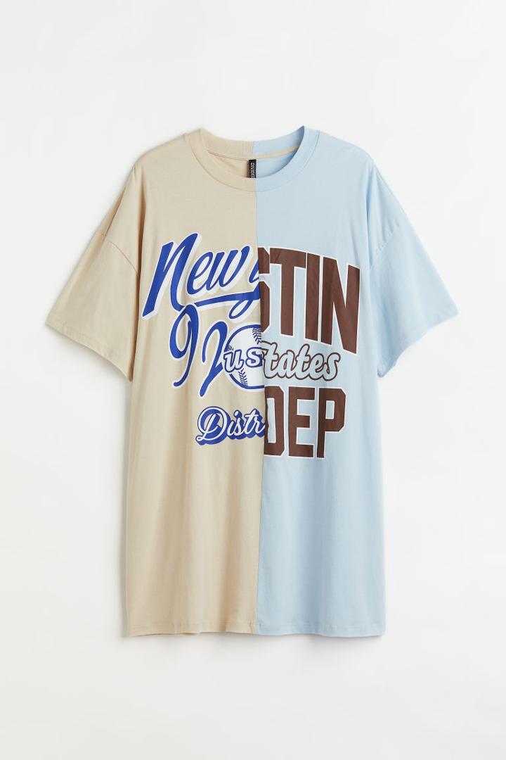 H & M - H & M+ Oversized Printed T-shirt Dress - Blue