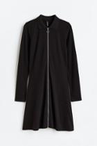 H & M - Collared Zip-front Dress - Black