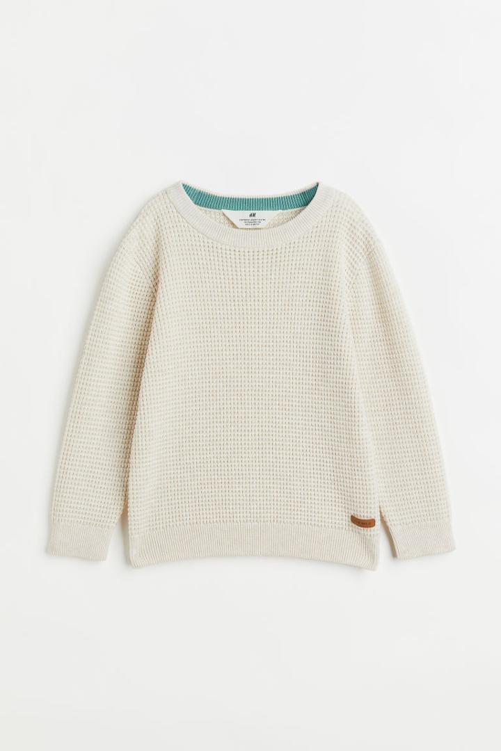 H & M - Waffle-knit Cotton Sweater - White