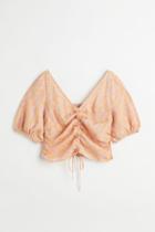 H & M - V-neck Drawstring Blouse - Pink