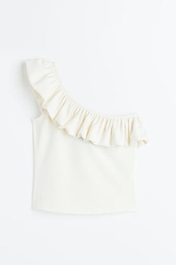 H & M - Flounced One-shoulder Top - White
