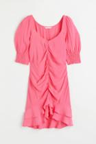 H & M - Puff-sleeved Dress - Pink