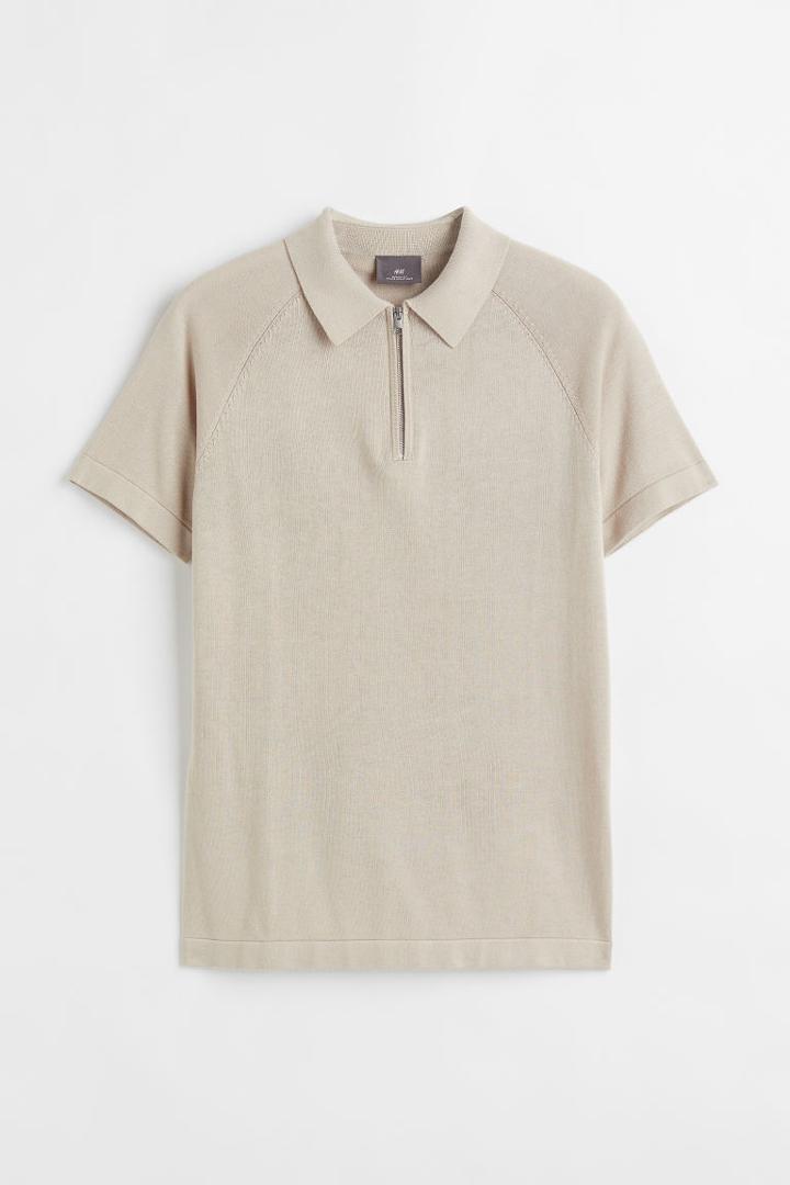 H & M - Muscle Fit Polo Shirt - Beige